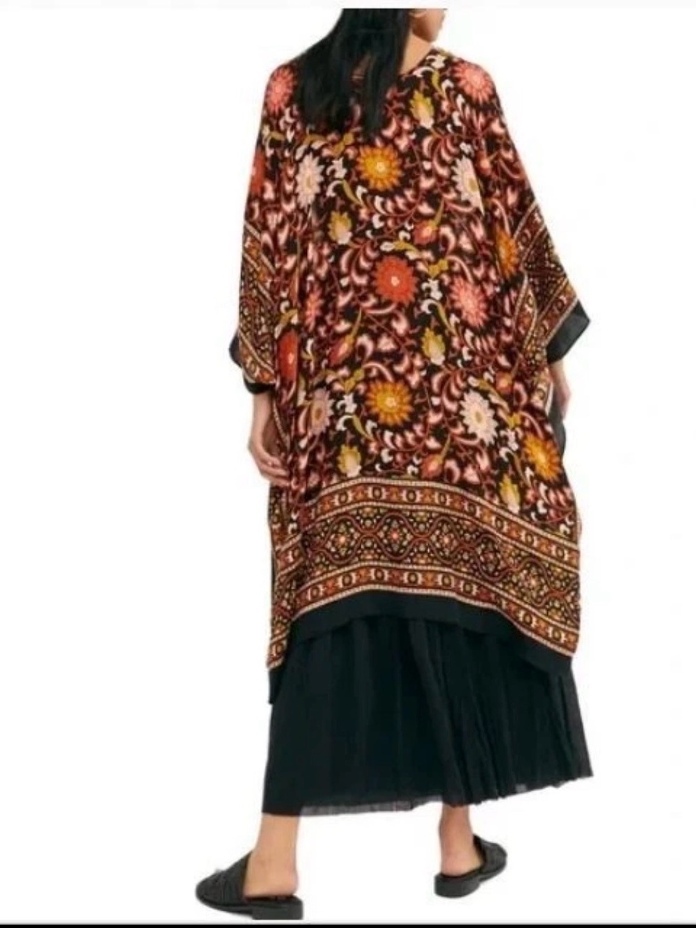 Free People Magic Dance border print kimono Lava Combo Black OS